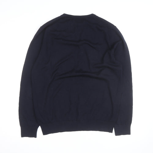 Marks and Spencer Men's Blue Merino Wool Crew Neck Jumper L