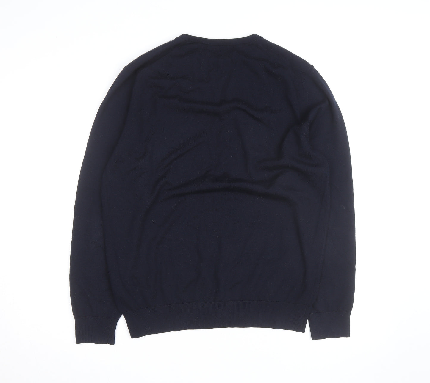 Marks and Spencer Men's Blue Merino Wool Crew Neck Jumper L