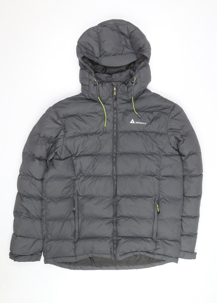Technicals Mens Grey L Hooded Puffer Jacket Outdoor Insulated Coat