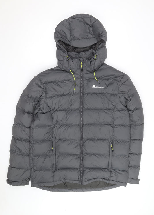 Technicals Mens Grey L Hooded Puffer Jacket Outdoor Insulated Coat