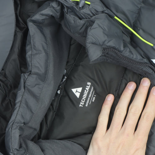 Technicals Mens Grey L Hooded Puffer Jacket Outdoor Insulated Coat
