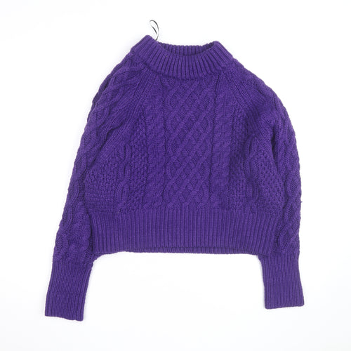 H&M Women Purple Cable-Knit Jumper L Chunky Knit Wool Blend