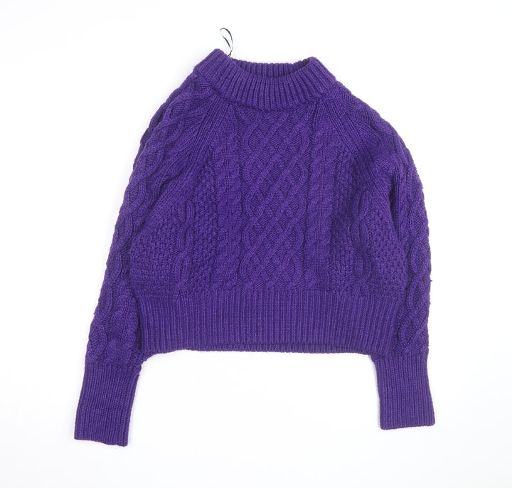 H&M Women Purple Cable-Knit Jumper L Chunky Knit Wool Blend