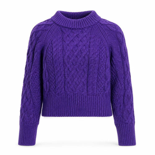 H&M Women Purple Cable-Knit Jumper L Chunky Knit Wool Blend