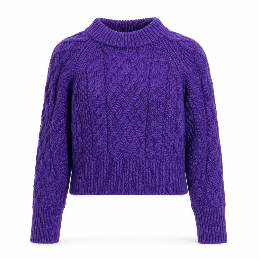 H&M Women Purple Cable-Knit Jumper L Chunky Knit Wool Blend