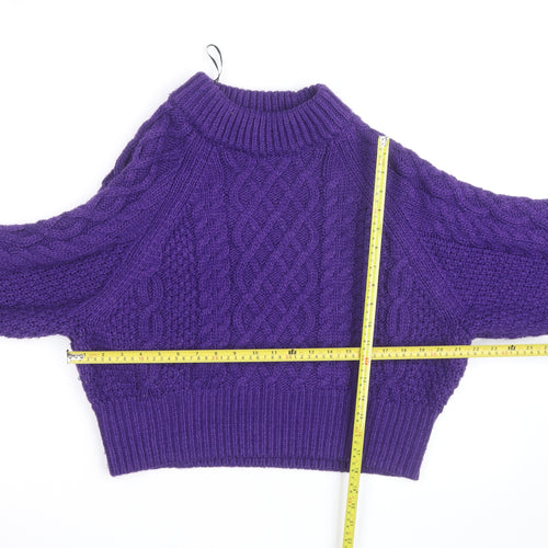 H&M Women Purple Cable-Knit Jumper L Chunky Knit Wool Blend