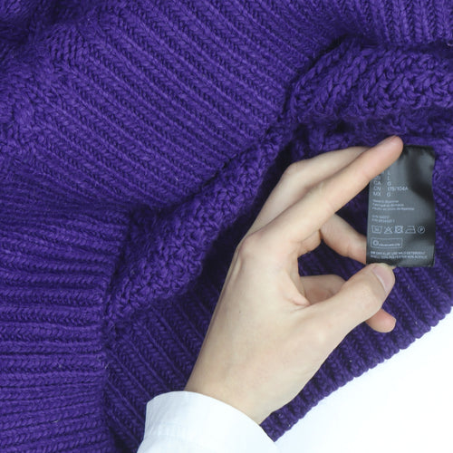 H&M Women Purple Cable-Knit Jumper L Chunky Knit Wool Blend