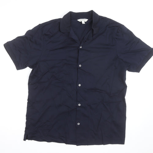 Marks and Spencer Autograph Men's Blue Supima Cotton Short Sleeve Button-Up Shirt M