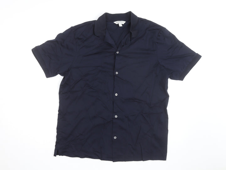 Marks and Spencer Autograph Men's Blue Supima Cotton Short Sleeve Button-Up Shirt M