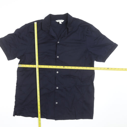 Marks and Spencer Autograph Men's Blue Supima Cotton Short Sleeve Button-Up Shirt M