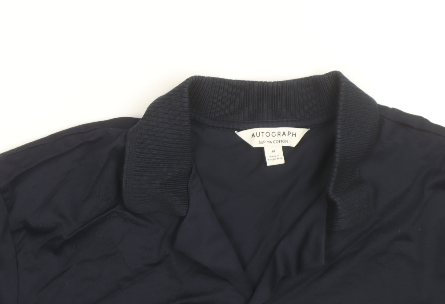 Marks and Spencer Autograph Men's Blue Supima Cotton Short Sleeve Button-Up Shirt M