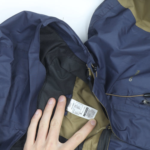 Quechua Men's Blue Brown Waterproof Hooded Hiking Jacket Size L