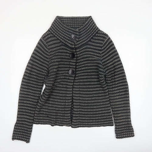 KappAhl Women's Grey Striped Chunky Knit Cardigan Size 14