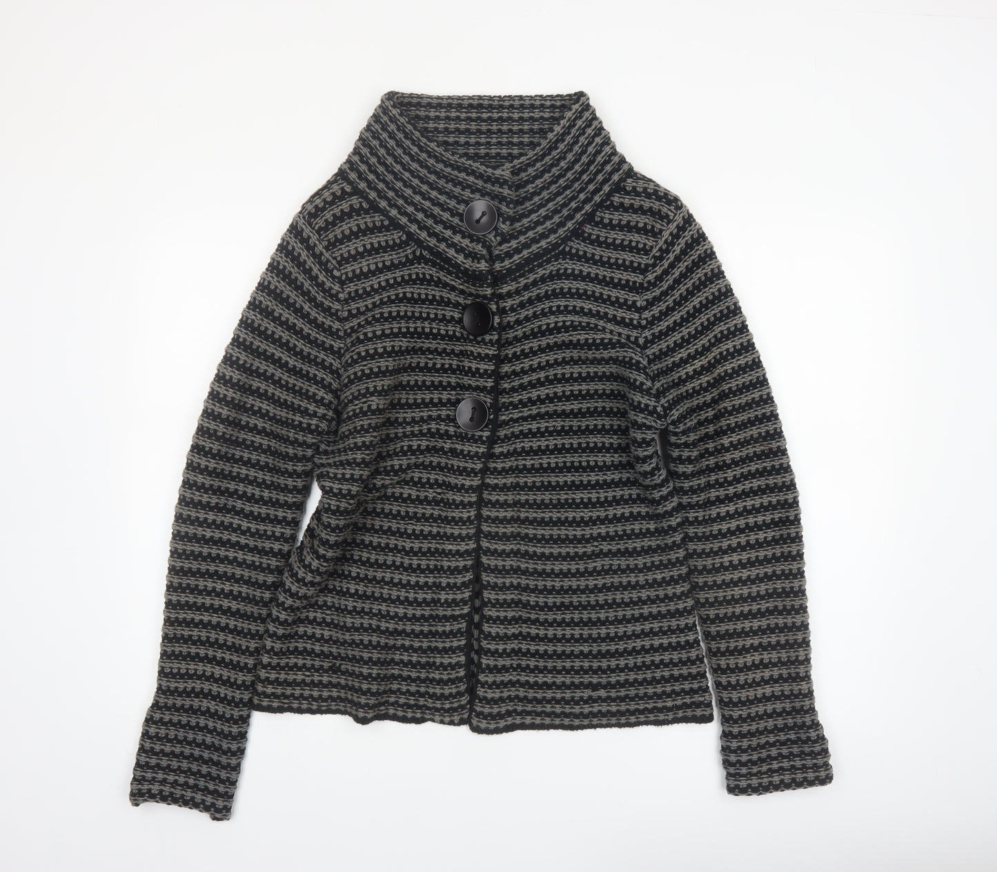 KappAhl Women's Grey Striped Chunky Knit Cardigan Size 14