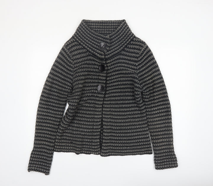 KappAhl Women's Grey Striped Chunky Knit Cardigan Size 14