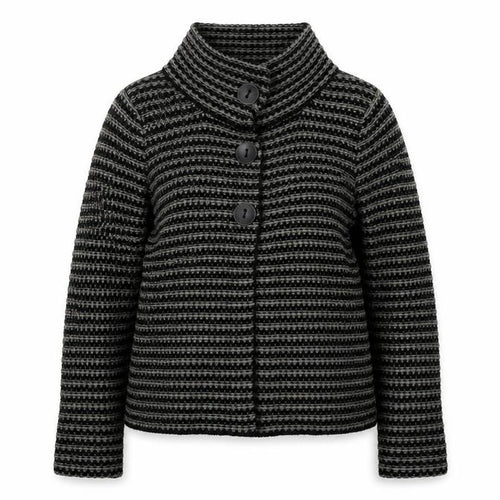 KappAhl Women's Grey Striped Chunky Knit Cardigan Size 14