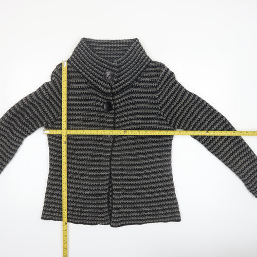 KappAhl Women's Grey Striped Chunky Knit Cardigan Size 14