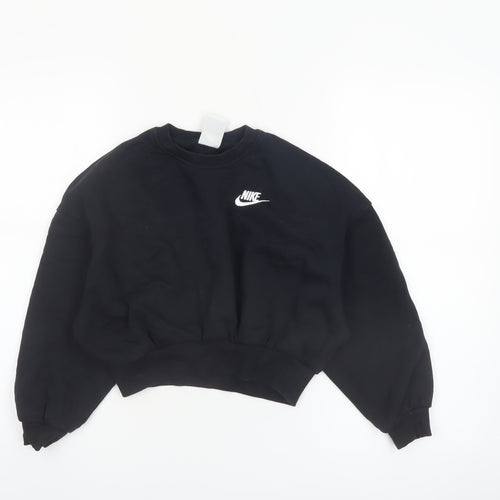Nike Girls Black Pullover Fleece Sweatshirt Size 8-9 Years Regular Fit