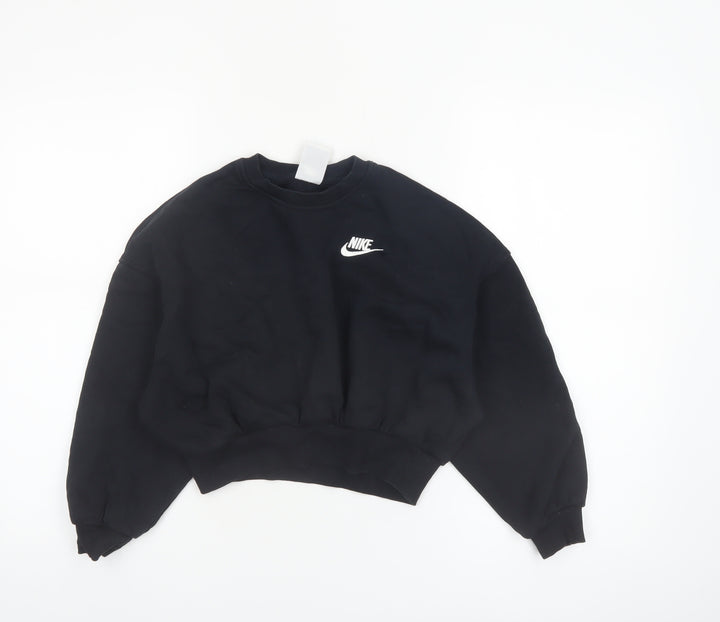 Nike Girls Black Pullover Fleece Sweatshirt Size 8-9 Years Regular Fit