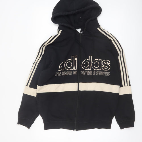 Adidas Womens Black Beige Full Zip Hoodie UK 12 Hooded Sweatshirt