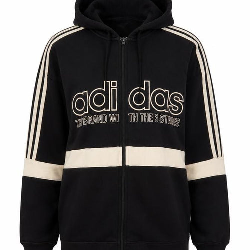 Adidas Womens Black Beige Full Zip Hoodie UK 12 Hooded Sweatshirt