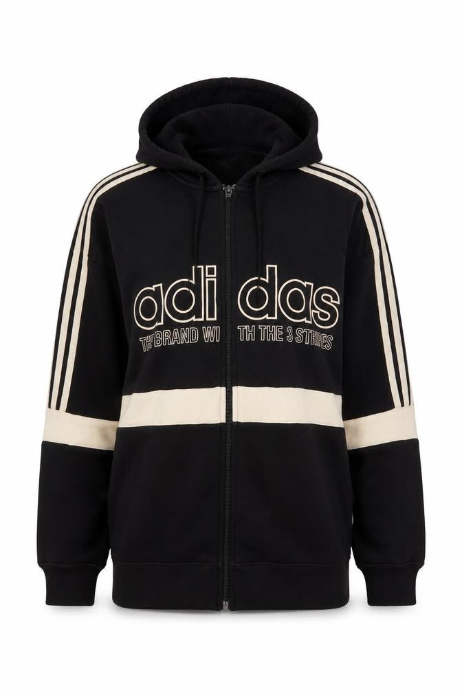 Adidas Womens Black Beige Full Zip Hoodie UK 12 Hooded Sweatshirt
