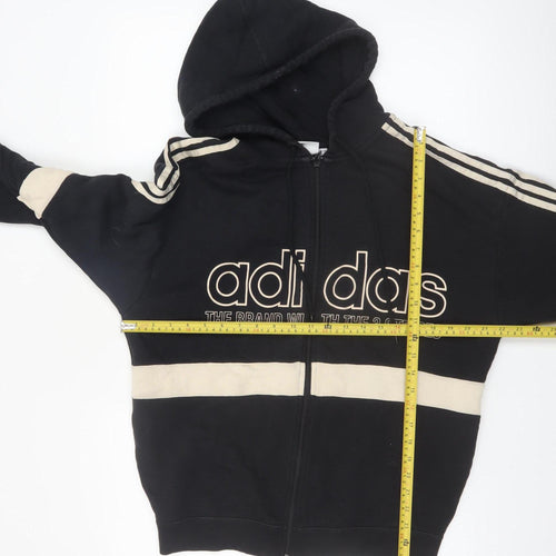 Adidas Womens Black Beige Full Zip Hoodie UK 12 Hooded Sweatshirt