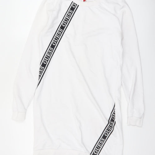 Guess Womens White Logo T-Shirt Dress Size S Casual Long Sleeve