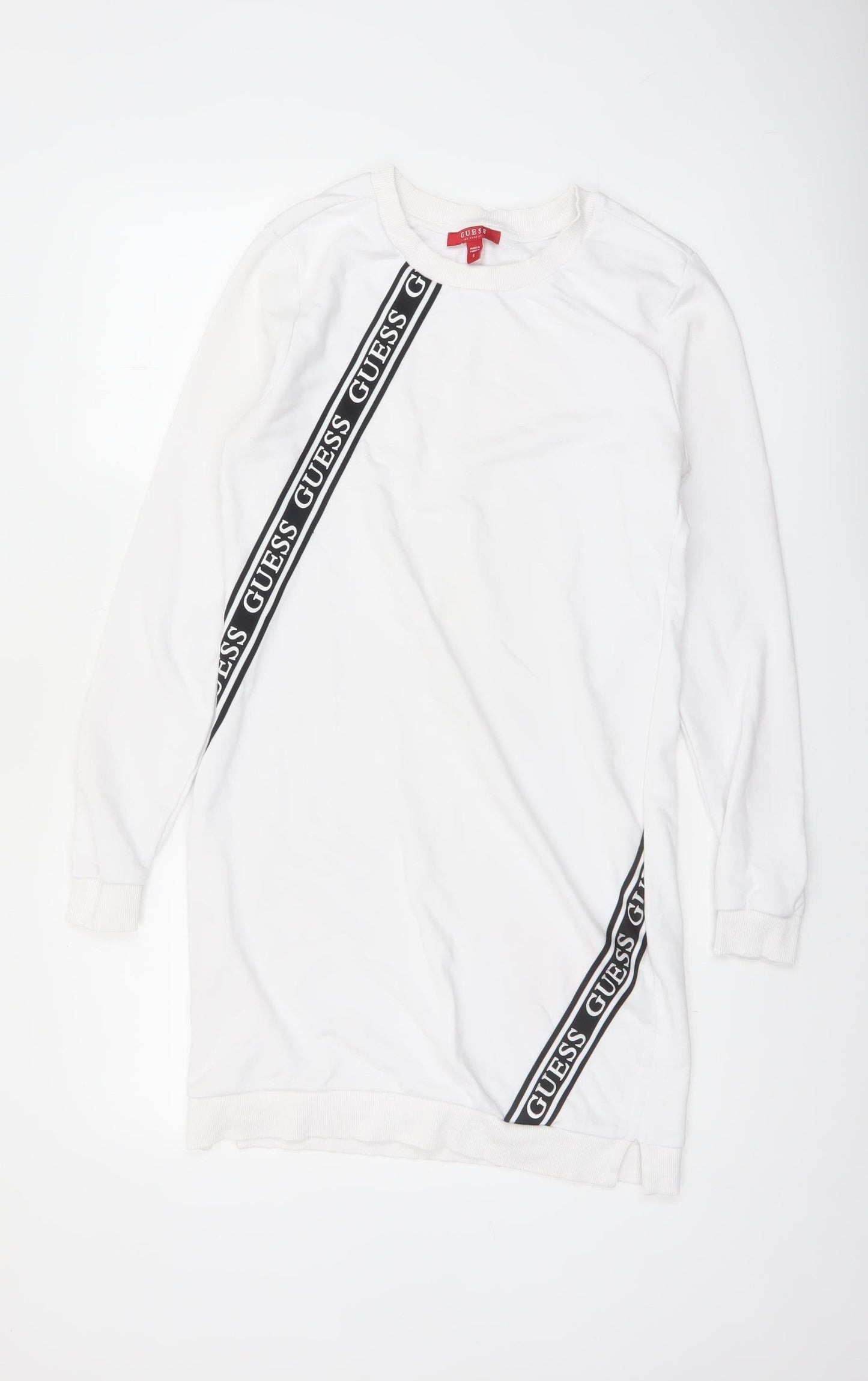 Guess Womens White Logo T-Shirt Dress Size S Casual Long Sleeve