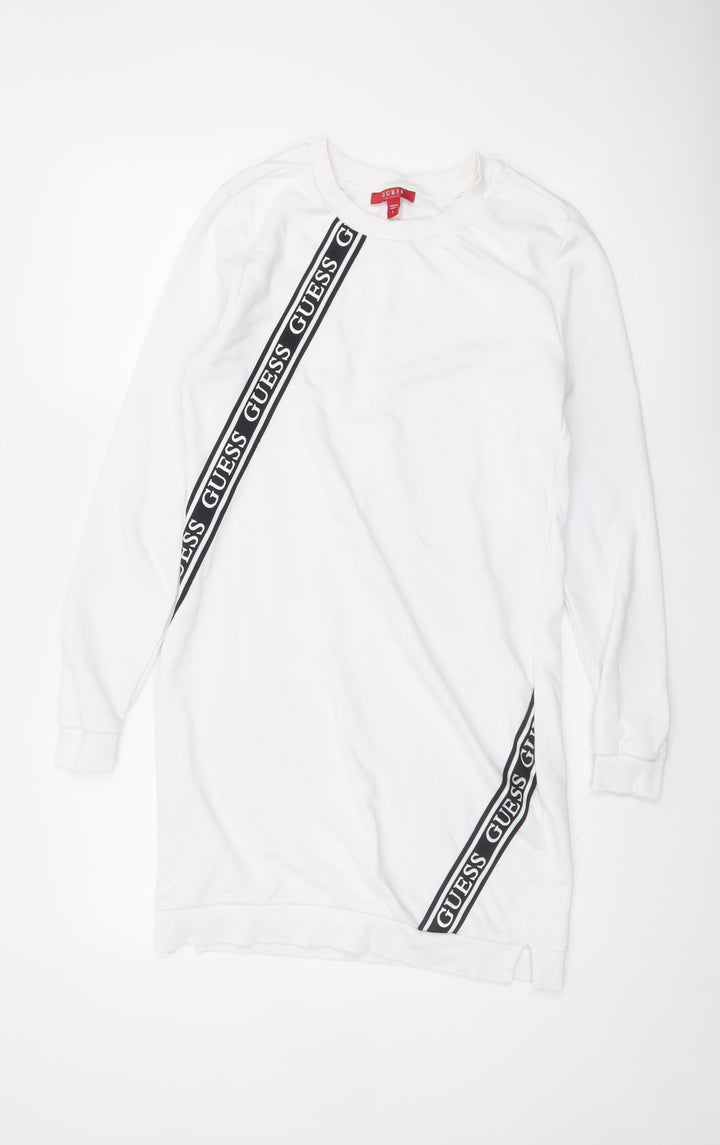 Guess Womens White Logo T-Shirt Dress Size S Casual Long Sleeve