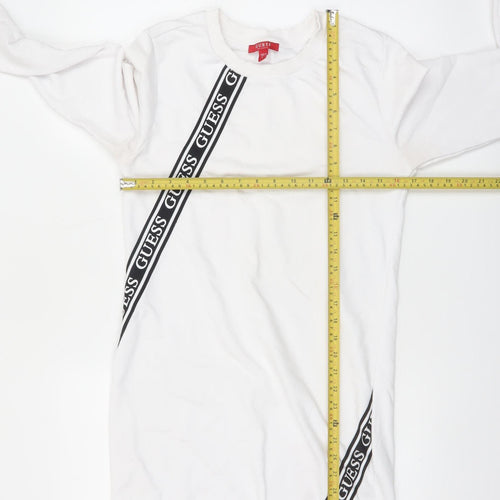 Guess Womens White Logo T-Shirt Dress Size S Casual Long Sleeve