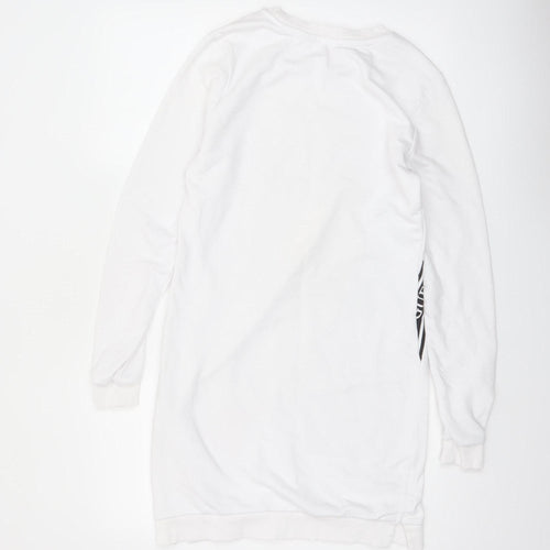 Guess Womens White Logo T-Shirt Dress Size S Casual Long Sleeve
