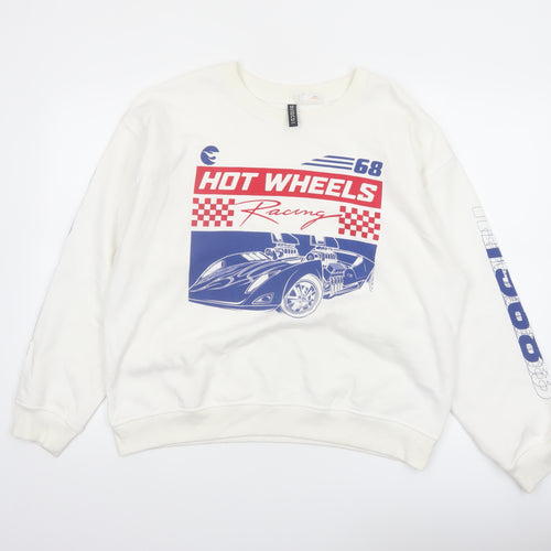 H&M Divided Women White Hot Wheels Racing Graphic Pullover Sweatshirt Size 12