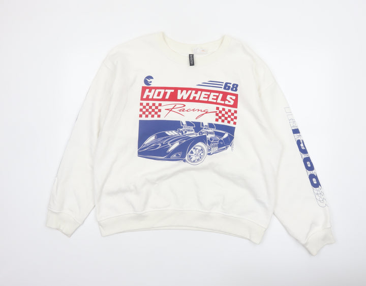 H&M Divided Women White Hot Wheels Racing Graphic Pullover Sweatshirt Size 12