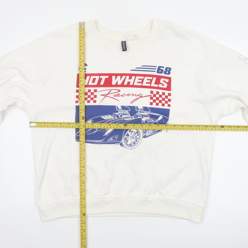 H&M Divided Women White Hot Wheels Racing Graphic Pullover Sweatshirt Size 12