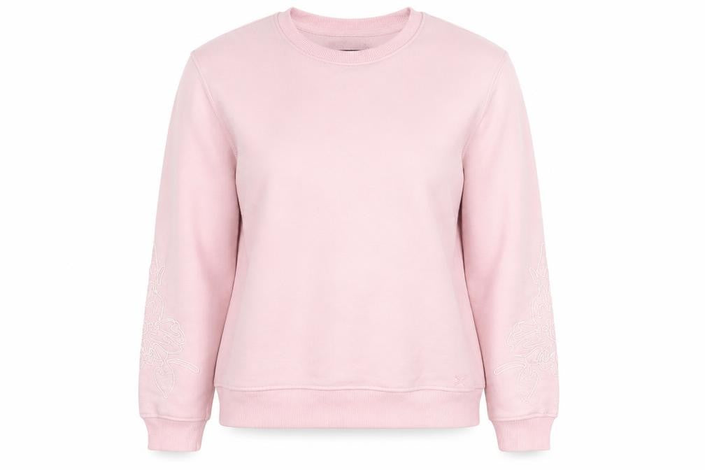 Crew Clothing Women Pink Embroidered Sweatshirt Size 8 Cotton Blend