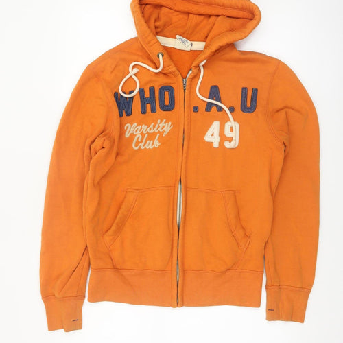 WHO.A.U Men's Orange Varsity Full Zip Hoodie M