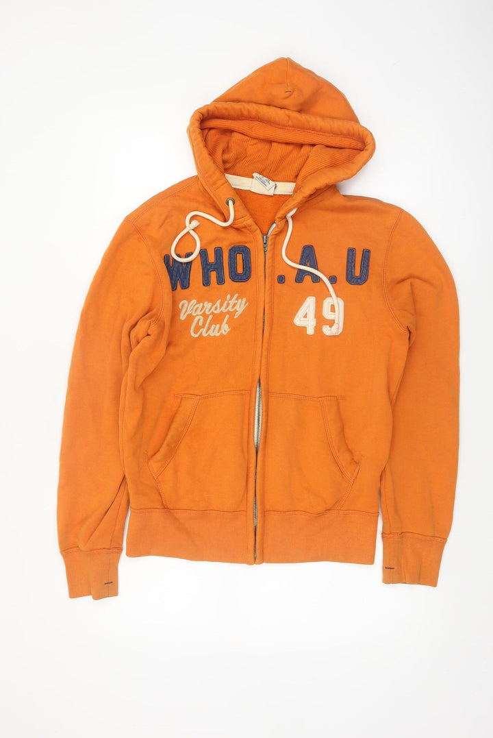 WHO.A.U Men's Orange Varsity Full Zip Hoodie M