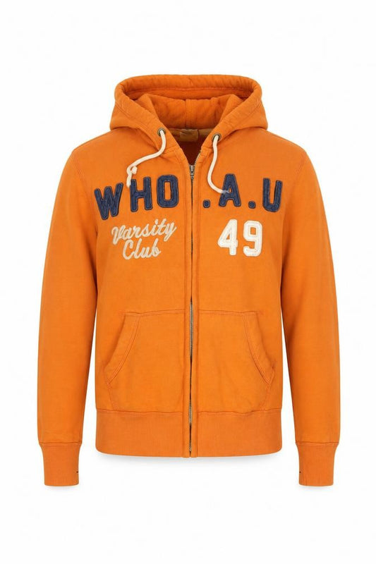 WHO.A.U Men's Orange Varsity Full Zip Hoodie M