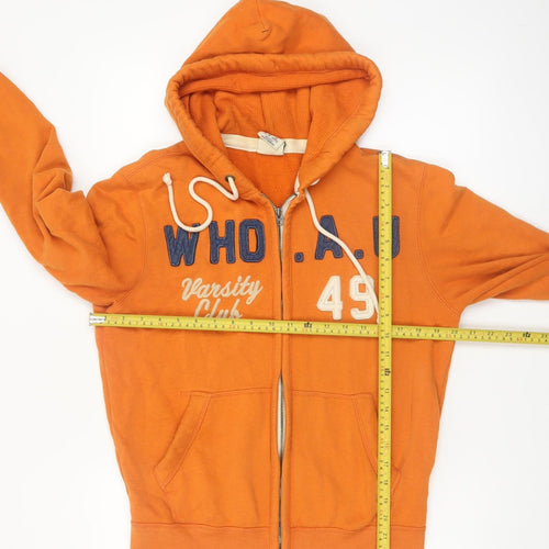 WHO.A.U Men's Orange Varsity Full Zip Hoodie M