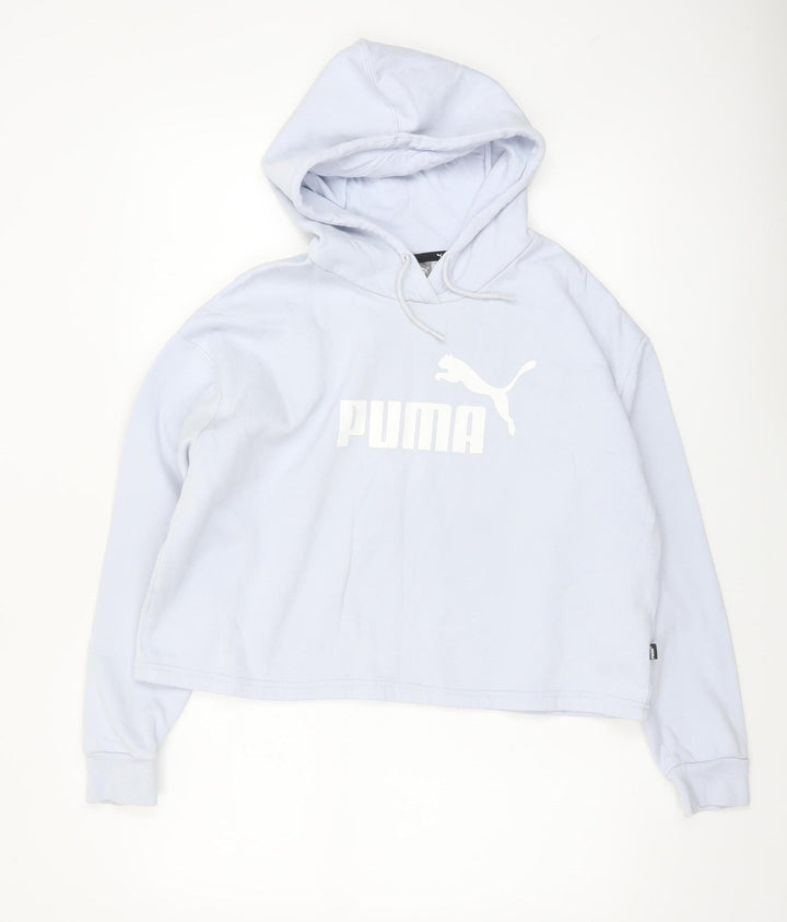 Puma Women's Light Blue Pullover Hoodie Medium Cotton Blend