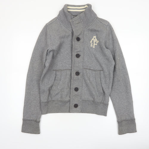 Abercrombie & Fitch Women Grey Small Button Bomber Jacket