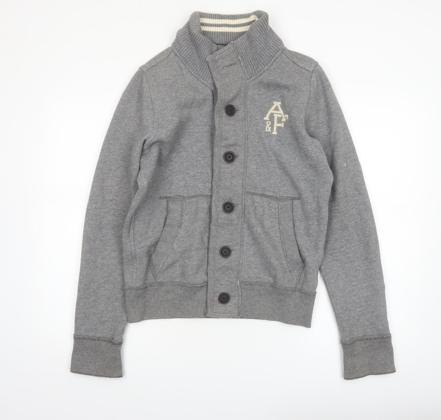 Abercrombie & Fitch Women Grey Small Button Bomber Jacket