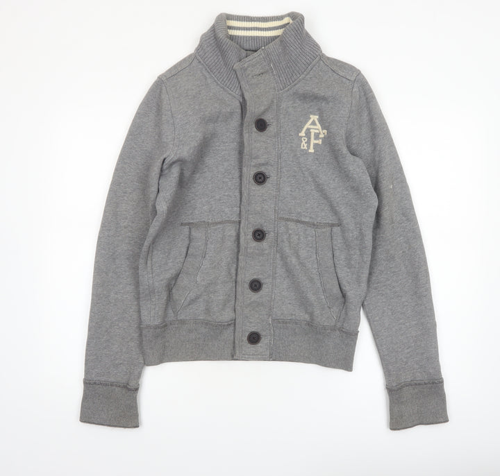 Abercrombie & Fitch Women Grey Small Button Bomber Jacket