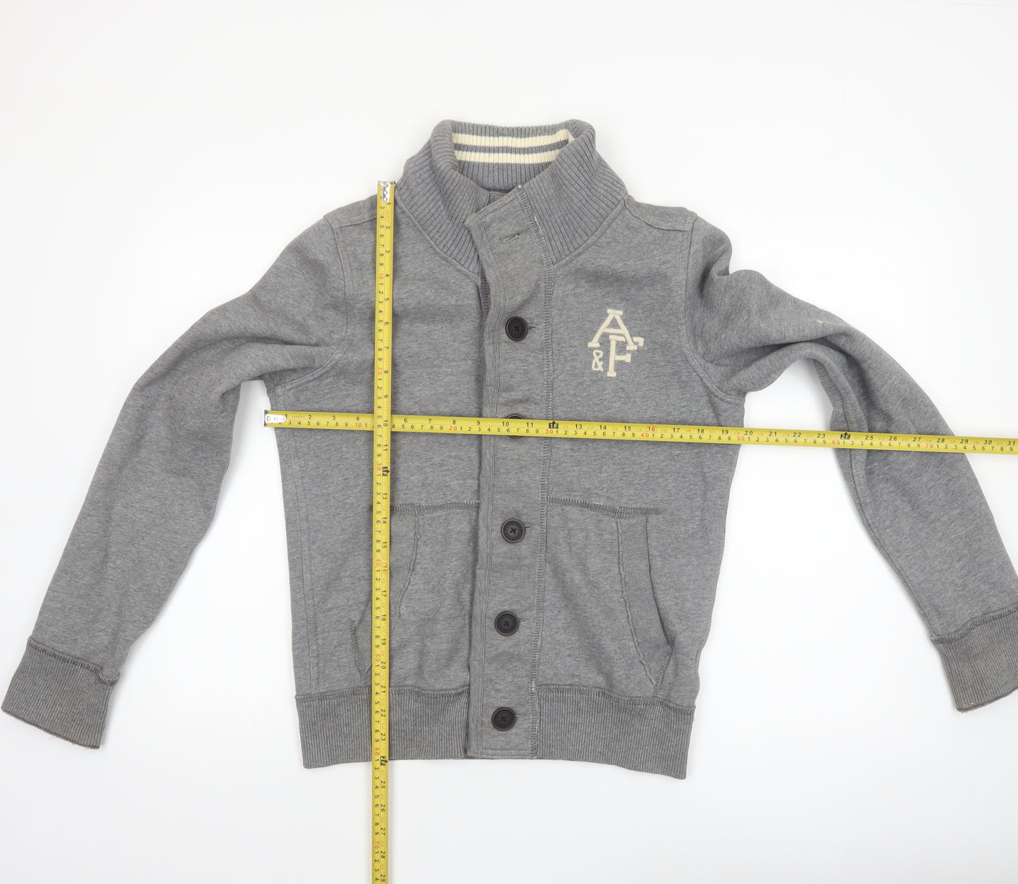 Abercrombie & Fitch Women Grey Small Button Bomber Jacket
