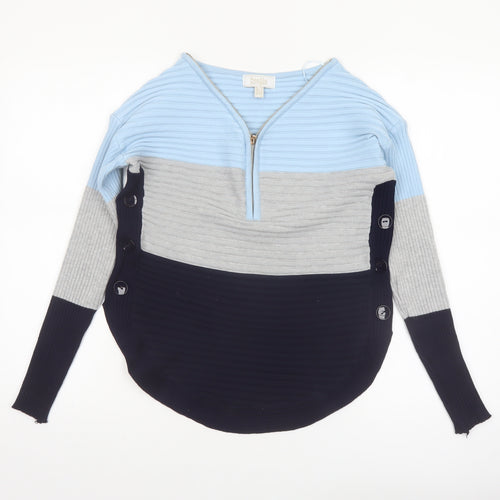 Stella Morgan Women’s Multicoloured Striped V-Neck Zip Jumper Size 10