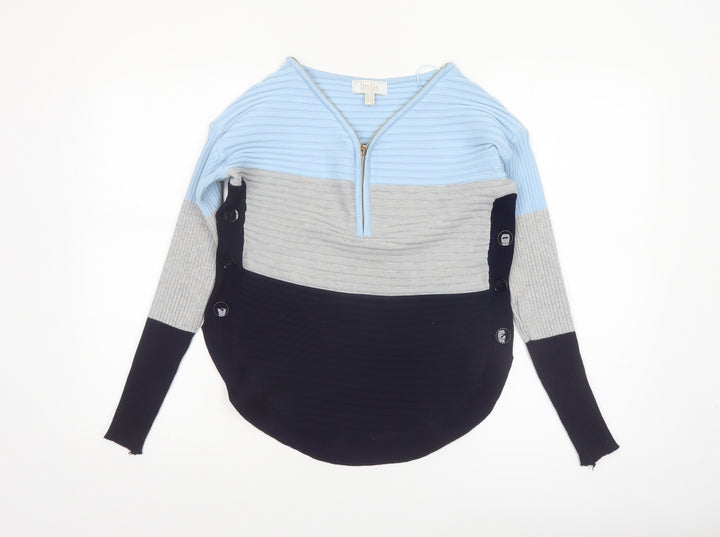Stella Morgan Women’s Multicoloured Striped V-Neck Zip Jumper Size 10