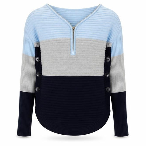 Stella Morgan Women’s Multicoloured Striped V-Neck Zip Jumper Size 10