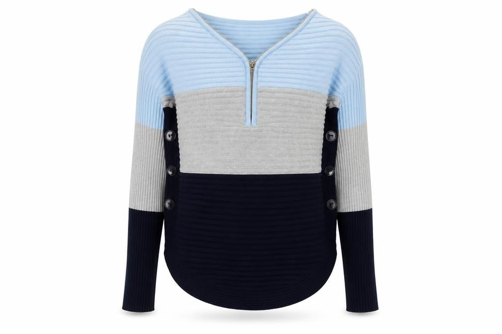 Stella Morgan Women’s Multicoloured Striped V-Neck Zip Jumper Size 10