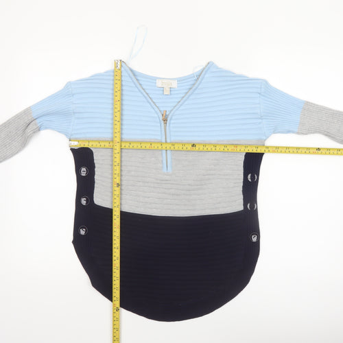 Stella Morgan Women’s Multicoloured Striped V-Neck Zip Jumper Size 10